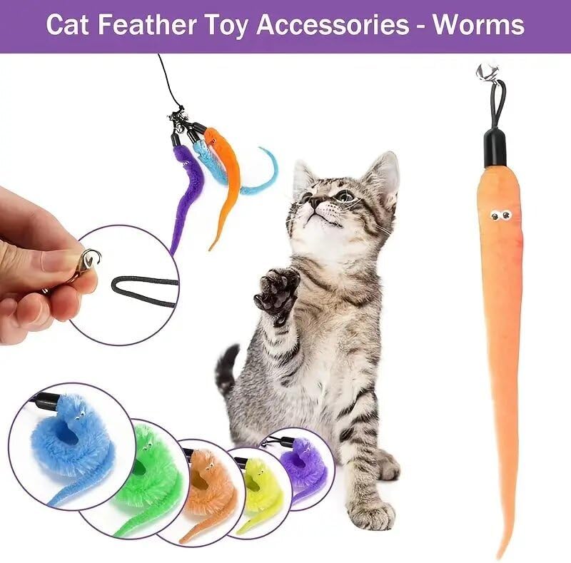 Door Hanging Cat Toys with Suction Cups, Interactive Hanging Feather & Plush Cat Toy with Bell, Assorted Replaceable Refills for Indoor Kitten Hunting Exercise & Boredom Relief (caterpillar)