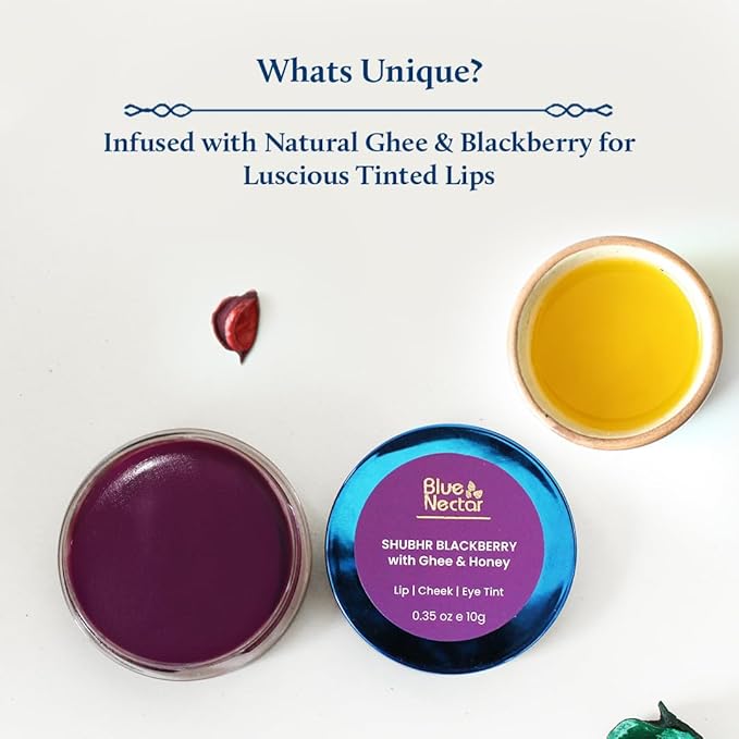 Blue Nectar Lip Tint Stain for Luscious Tinted Lips | Natural Blackberry Lip Moisturizer for Dry Skin | Organic Lip, Cheek & Eye Tint (0.35 Oz)