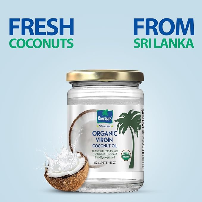 Parachute Naturalz Organic Virgin Coconut Oil | Cold Pressed | Unbleached | Unrefined | Non-Hydrogenated | MCT Oil | USDA Certified |16 Fl. Oz | Glass Jar | Pack of 2