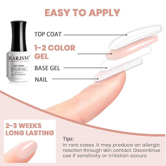 RARJSM Nude Apricot Pink Gel Nail Polish with PinkPearl Shell Glitter Clear Sheer Skin Tone Shimmer Gel Polish 15ml UV LED Soak Off Transparent Soft Pink Home Salon French Manicure Curing Requires