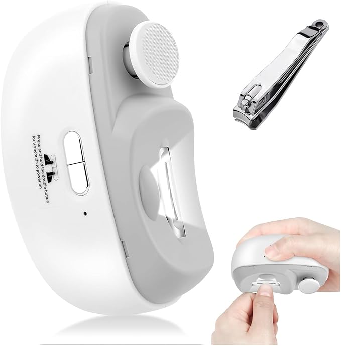 Electric Nail Clippers,2026 New 3-in-1 with LED Light & Polishing 2 Adjustable Speeds for Nail Trimmer for Suitable for Adults, Seniors and Baby (White)