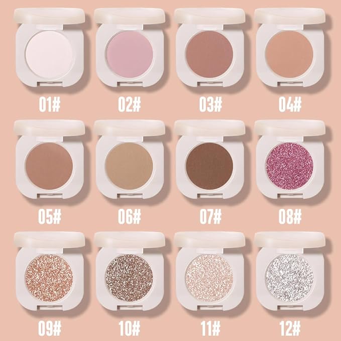 Pear White Shimmer Single Eyeshadow, Natural Warm Champagne Gold Glitter Eyeshadow Palette Makeup, Highly Pigmented Long Lasting Shimmer Shiny Pressed Powder for Women, Vegan & Cruelty-free 11