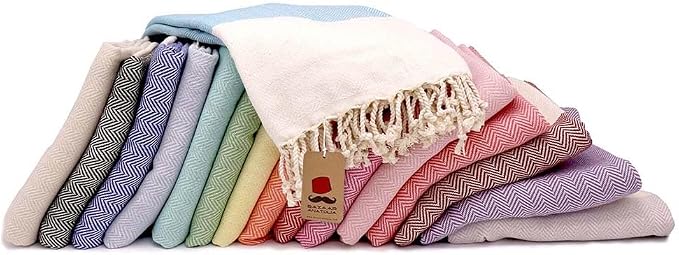 Bazaar Anatolia Turkish Beach Towel 100% Cotton Bath Towels 71x39 Quick Dry Sand Free Lightweight Large Oversized Herringbone Yellow