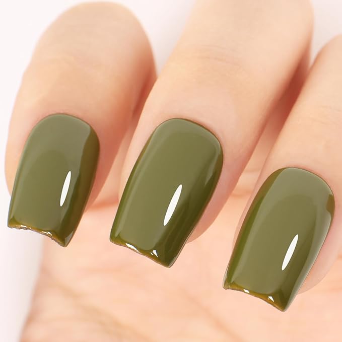 Olive Green Gel Nail Polish, 15ml UV/LED Soak Off Dark Green Gel Polish for Manicure Salon or DIY Nail Art at Home,Spring Summer Fall Colors - GP0061