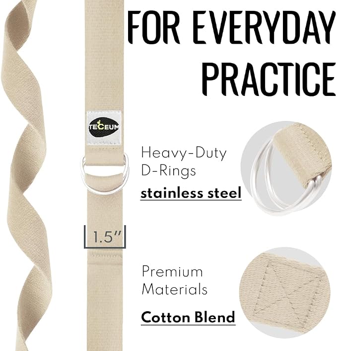 TECEUM Yoga Strap & Mat Strap – 2 IN 1 – Cotton – 6 ft 8 ft 10 ft (30+ colors) – Adjustable Non-Slip Belt for Yoga, Pilates, Stretching, Physical Therapy, Fitness & Home Workout – For Carrying Mats