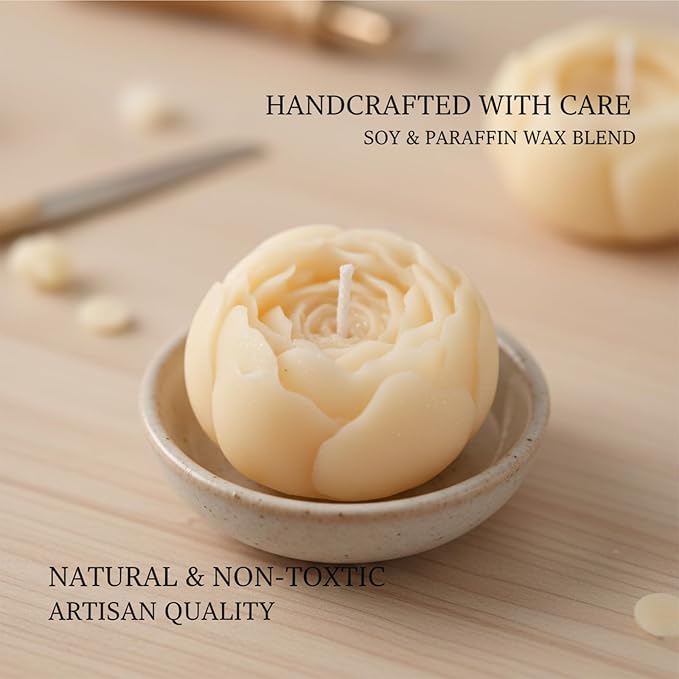 Flower Candles, Scented Floral Candle Rose Peony (Champagne) | 4-Pack Handmade Aromatherapy for Spa Party Wedding Home Decor