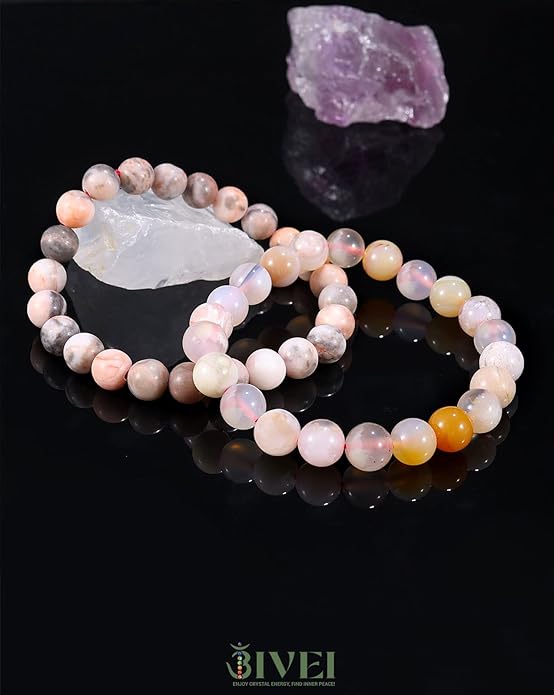 Bivei Natural Gemstone Semi Precious Healing Crystals Handmade Stretchy Round Beads Bracelet,Stocking Stuffers for Women Enhance Positive Energy