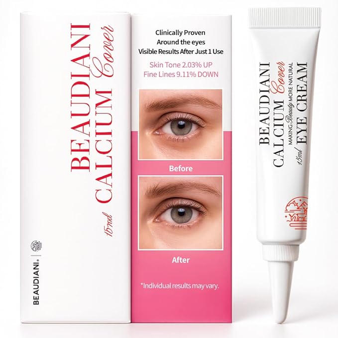 BEAUDIANI Calcium cover eye cream for dark circles & puffiness, Korean eye cream, daily wrinkle cream, anti aging, skin care treatment for women and men, 15ml