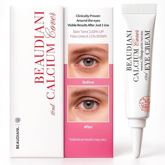 BEAUDIANI Calcium cover eye cream for dark circles & puffiness, Korean eye cream, daily wrinkle cream, anti aging, skin care treatment for women and men, 15ml