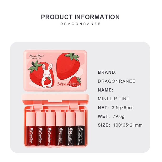 6 Colors Lip Tint Stain Set, Lip Gloss for Women, Mini Liquid Lipstick, Moisturizing Natural Korean Lip Gloss Set, Lip Stain Long Lasting Waterproof, Non-Stick Cup, High Pigment, Lip Makeup