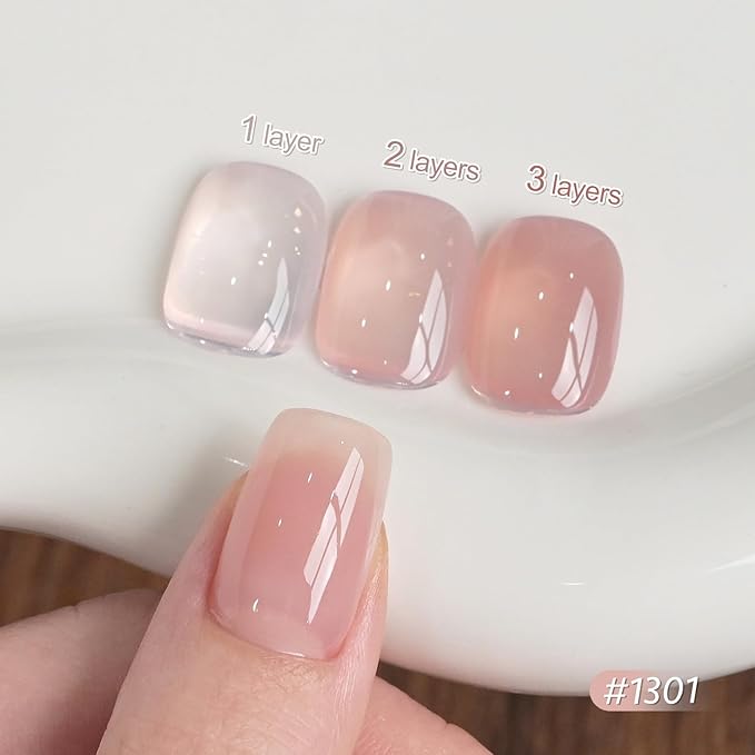 GAOY Jelly Nude Gel Nail Polish Set, 6 Transparent Colors Sheer Red Pink Brown Soak Off UV Light Cure Gel Polish Kit for Salon and Nail Art DIY at Home