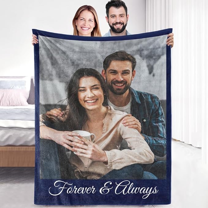 Ships Next Day, Custom Sherpa Fleece Blanket with Photos Text Soft Warm Custom Blanket Personalized Couples Gifts for Boyfriend Girlfriend Customized Picture Blanket Gifts for Christmas Valentines Day