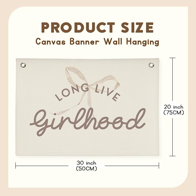 Cute Girls Room Decor，Long Live Girlhood Pink Coquette Girl Nursery Playroom Wall Hanging Linen Banner, Baby Girls Nursery Decor Toddler Teen Kids Bedroom Decorations,Newborn Gift 30x20 girlroom