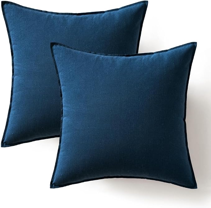 MIULEE Pack of 2 Decorative Linen Pillow Covers 20x20 Inch Navy | Boho Farmhouse Modern Accent Throw Pillows, Soft Neutral Cushion Covers, Home Decor for Sofa Couch Bed Living Room