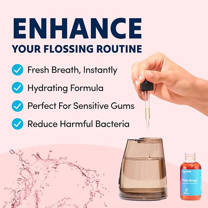 Puur Smile Concentrated Floss Drop Serum – 2oz Concentrated Mouth Wash to Use in Water Flosser | Natural Essentials Promotes Good Breath | Organic Drop Provides Good Oral Health (Cherry Flavor)