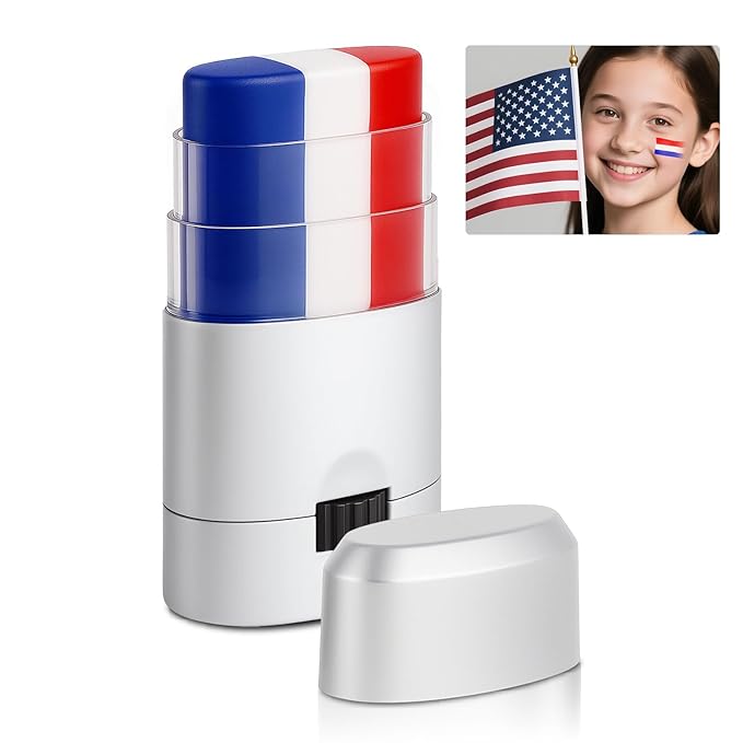 Red White and Blue Face Body Paint Sticks- Patriotic Pride 4th of July Accessories for Women, Eye-Black Stick Baseball Softball Sports Makeup, Fourth of July USA Accessories for Independence Day