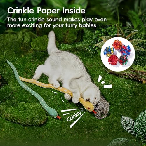 Potaroma Cat Toys Realistic Snake Catnip Crinkly Sound Toy 2 Pcs for Halloween, Mesh Fabric for Teeth Cleaning, Interactive Kicker Toys for Indoor Kitten Exercise 20 Inches