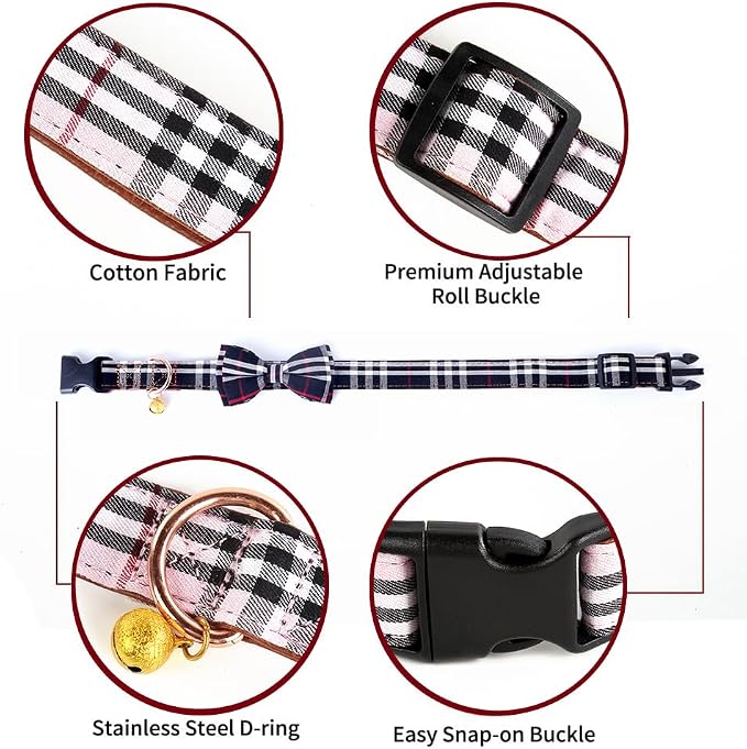 Yizepet Dog Collar with Bow Tie- Adjustable pet Collar for Dogs with Plastic Buckle Collar, Stylish Pattern for Small Medium or Large Boy and Girl Dog and Cat