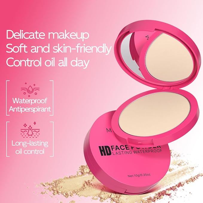 LAMUSELAND Pressed Powder Compact, Oil Control Brighten Skin 6 Colors Face Powder, Whitening Highlighting Face Makeup Tools for Women Girls (CG01)