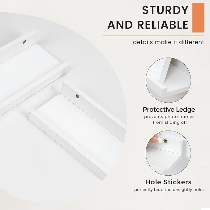 Picture Ledge Shelf, Floating Shelves for Wall, 32" W Set of 2, White | FSC Certified Engineered Wood, Wall Mounted Bookshelf, for Nursery Living Room Bedroom, Pre-Drilled, Easy Install