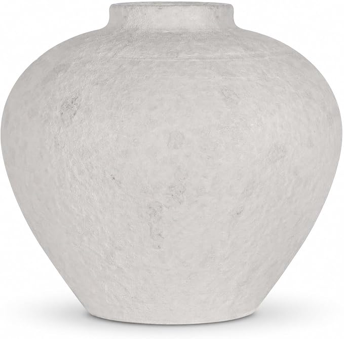 Ceramic Flower Vase Rustic Farmhouse Home Decor | 6.3 Inch White Round Decorative Vase, Ideal Table Decor for Living Room, Wedding, Birthday, Holiday