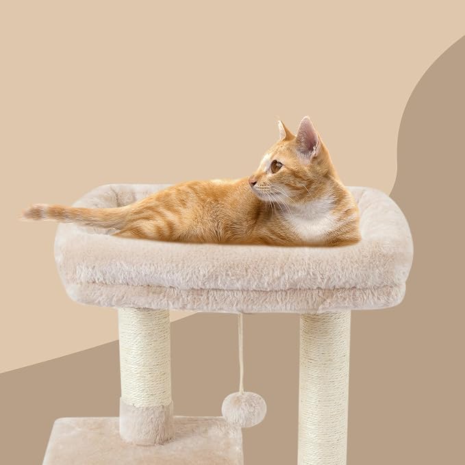 Cute Cat Tree Kitten Cat Tower Condo Cat Furniture Sisal Scratching Posts B | FISH&NAP For Indoor Jump Platform Activity Center Play House Beige
