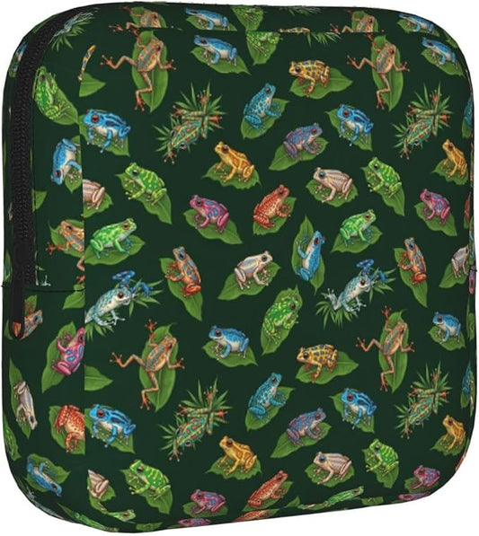 Pocket Sized Sanitary Napkin Pouch Frogs On Leaves Green Art, Anti Dust Material, Convenient Storage Holder for Women Period Essentials Outdoor Use