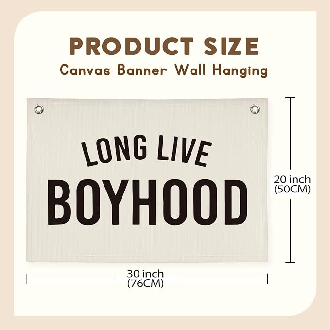 Boy Room Decor,Long Live Boyhood Canvas Banner Nursery Playroom Wall Decor for Boys Bedroom Toddler Decorations Teen Boy Room Decor,Playroom Decor Wall Hanging Flag Canvas Banner 30x20 Inch
