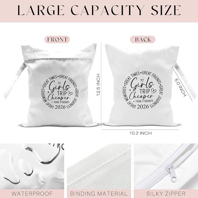 4Pcs Girls Trip Gifts Wet Dry Bag, Beach Bag Wet Bag Favors, Sunscreen Bags Swimsuit Toiletry Travel Essentials For Women, Beach Travel Gym Laundry bags for Dirty Diaper Swimsuit Gifts