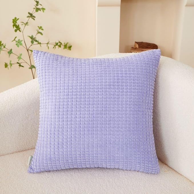 Pack of 2 Size bundel Polyester Blend Soft Hand Feeling Throw Pillows (with Insert) Size 18"x18" and 12"x20" one of Each (Lavender)