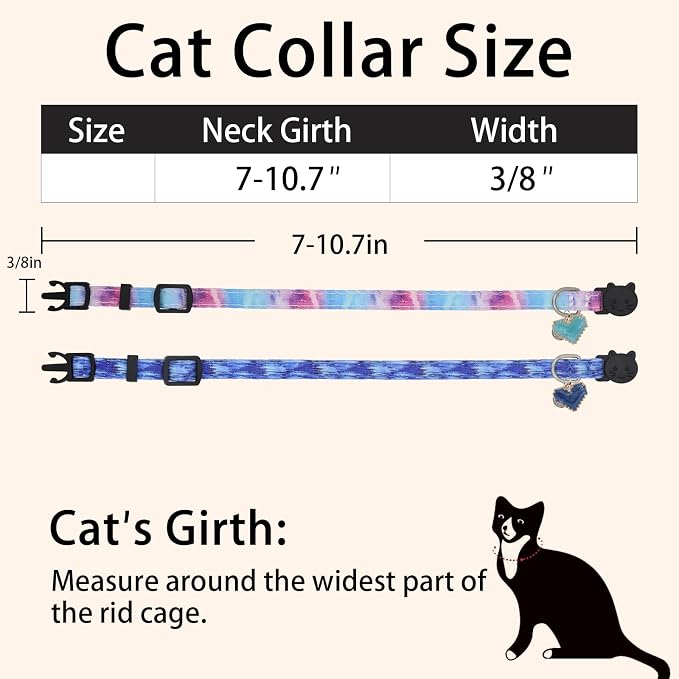 Cat Collar Breakaway, 2 Pack Cotton Kitten Collars with Bells and Removable Charms, Cute Heart Shaped for Indoor Boy, Girl and Adult Cats