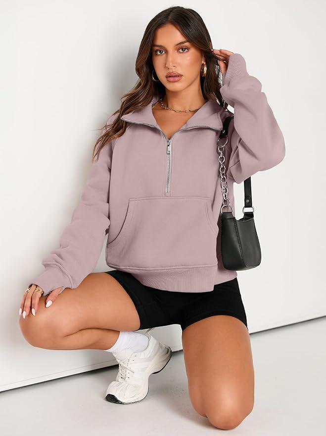 AUTOMET Womens Sweatshirts Half Zip Fleece Pullover Fall Outfits | Fall Fashion Clothes 2026,Cropped Sweatshirts,Cute Y2k Tops,Quarter Zipper Sweater,Winter Loungwear Outfits