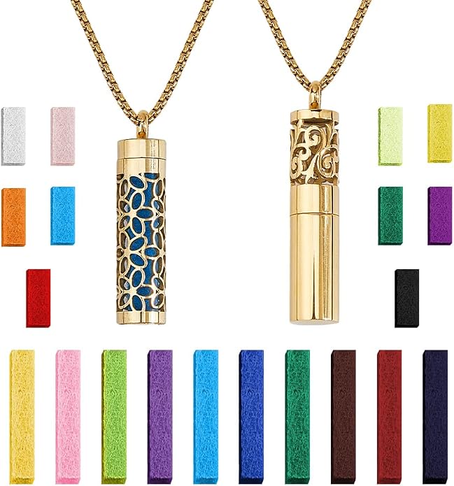 SUPERFINDINGS 2 Styles Essential Oil Necklaces Perfume Pendant Necklaces with 20 Felt Pads Diffuser Locket Necklace Essential Oil Jewelry Gift Oil Pendant Aromatherapy for Christmas Birthday