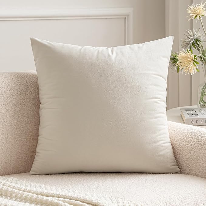 MIULEE 26x26 Inch Euro Velvet Throw Pillow Cover Set of 1 Cream White | Soft Luxury Decorative Throw Pillow Cover, Single Cushion Case, Home Decor for Chair Couch Sofa Bedroom Car Bed