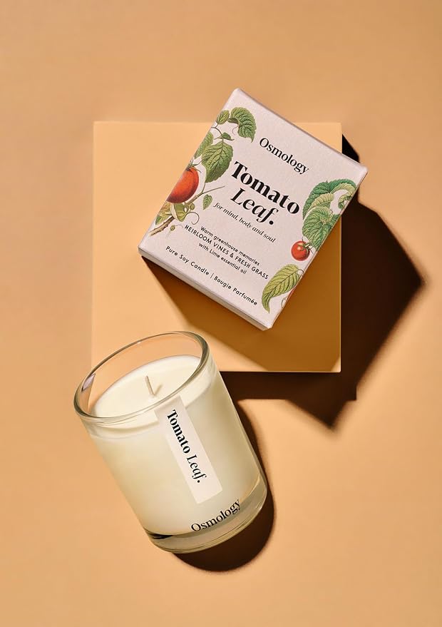 Tomato Leaf Aromatherapy Candle – Tomato Leaf, Basil & Mint Scented Candle, Plant-Based Wax, Mini 2.8 oz, 15 Hour Burn Time, Fresh & Green Candle