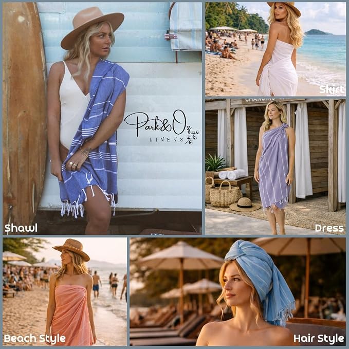 PARK & OZ Turkish Beach Towel – Oversized 100% Cotton, Quick-Dry, Absorbent, Sand-Free Blanket 72x40 – XL, Lightweight Pool Towel for Adults, Women, Men – Sand Resistant & Perfect Travel (Aqua)