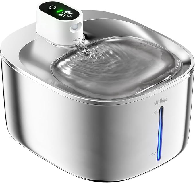Cat Water Fountain Stainless Steel, 138fl.oz / 4.1L Cordless Cat Fountain | Wireless Pet Fountain; 4000mAh Battery; Indoor; Triple Water Modes; 25 dB Ultra-Quiet