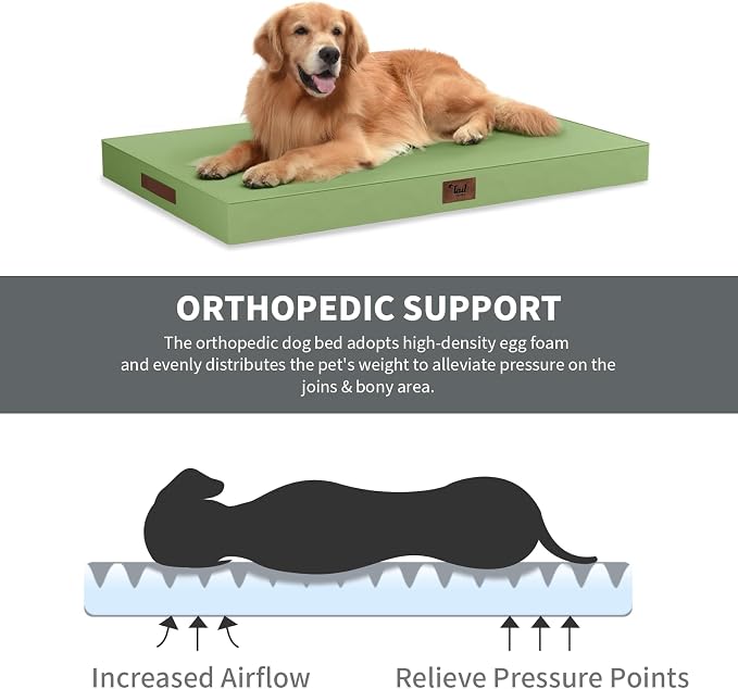 Outdoor Waterproof Orthopedic Dog Bed for Medium Size Dogs | Egg Crate Foam for Joint Support, Fits 36x23 Crates, TPU Waterproof Layer, Machine Washable 1680D Oxford Cover, Up to 50 lbs