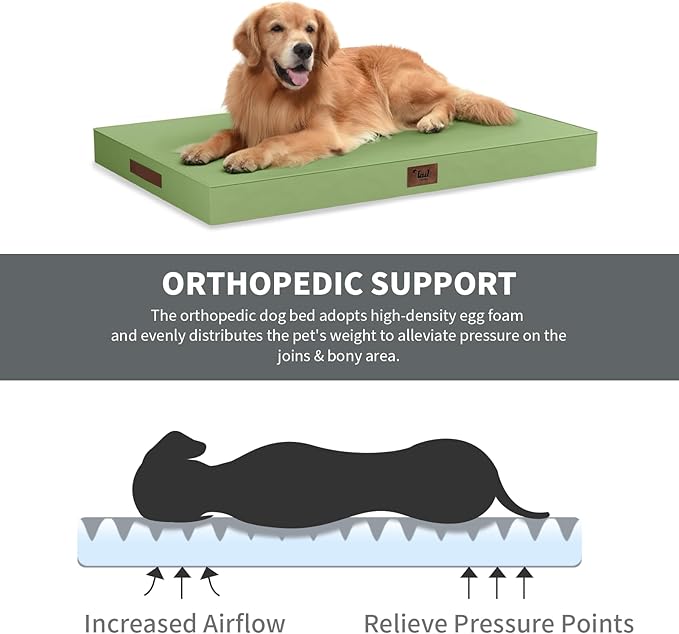 Waterproof Orthopedic Outdoor Dog Bed XL for Extra Large Dogs | Egg Crate Foam for Joint Support, TPU Waterproof Layer, Machine Washable 1680D Oxford Cover, 44 x 32 Inch, Up to 90 lbs