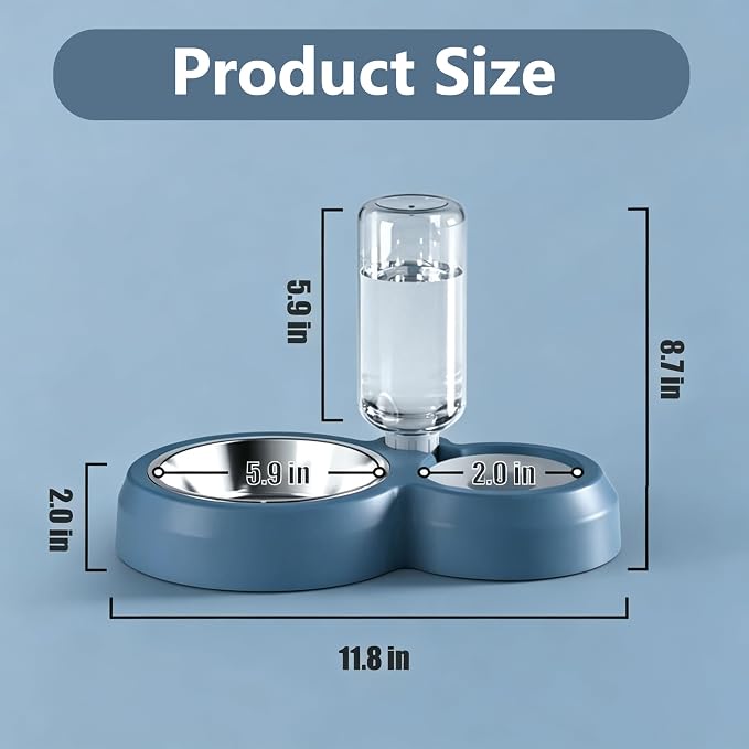 YSHOME&PET Double Dog Bowls, Cat Food & Water Bowl Set with Water Dispenser | Detachable Durable Stainless Steel Bowl Gravity Feeder for Small or Medium Size Dogs Cats Kittens Rabbits Bunny Easy to Clean