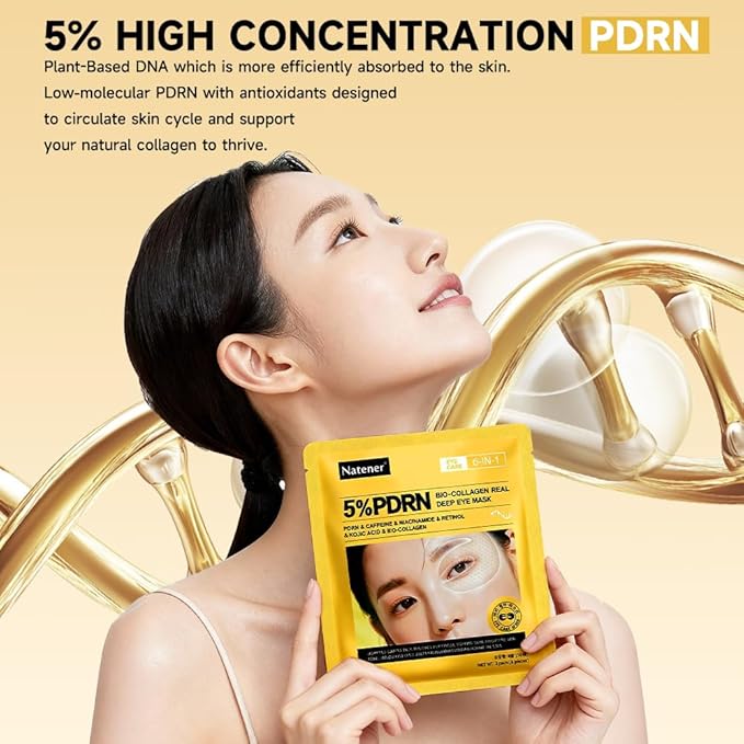 8 Pairs 5% PDRN Under Eye Patches, 6-in-1 Bio-Collagen 360° Eye Patches for puffy eyes, dark circles & Wrinkle | 2% Caffeine, Kojic acid, Retinol, Hyaluronic, Niacinamide | Korean Eye Care