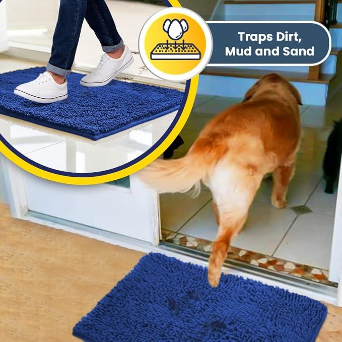 Muddy Mat® | Super Water Absorbent Door Mat Indoor, Microfiber Quick Dry Chenille Entryway Rug, Slip Resistant Front Door Mat, Indoor Mats for Entryway, Machine Washable Pet Rug, Periwinkle 6ft x 9ft