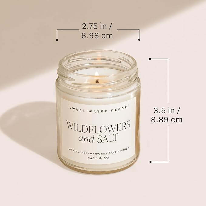 Sweet Water Decor with Love Candle, Thoughtful Gift, Jasmine, Rosemary, Sea Salt & Sweet Honey Scented Soy Wax Candle for Home, Wedding Gift, 9oz Clear Jar, 40 Hour Burn Time, Made in the USA