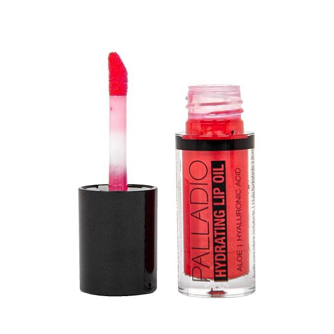 Palladio Hydrating Lip Oil Infused with Hyaluronic Acid, Non-Sticky Formula, Subtle shine with tinted sheer color, liquid lipstick, locks in moisture to prevent chapped lips 0.13 Oz. (BLING)