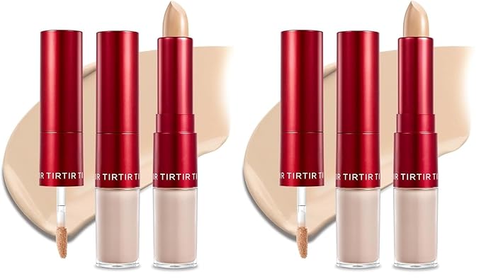 TIRTIR Glide&Hide Blurring Concealer - Creamy texture, Conceals dark circles and wrinkles, Dual formula (liquid tip & balm stick), Long-lasting wear, Korean Makeup, #4N, 0.28 Oz (Pack of 2)