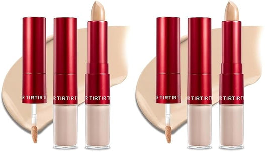 TIRTIR Glide&Hide Blurring Concealer - Creamy texture, Conceals dark circles and wrinkles, Dual formula (liquid tip & balm stick), Long-lasting wear, Korean Makeup, #4N, 0.28 Oz (Pack of 2)