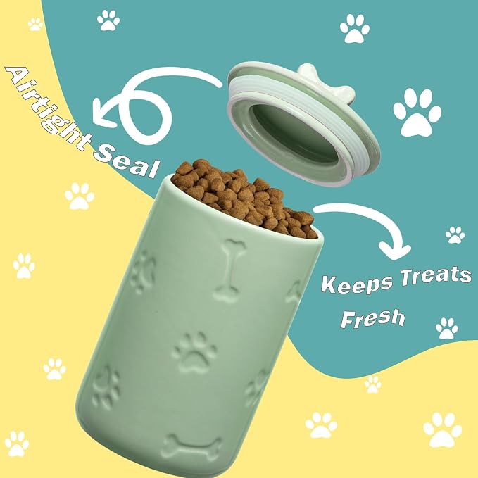 Dog Treat Container Airtight - 9"x5" Ceramic Big Treats Jar with Lid(Green)