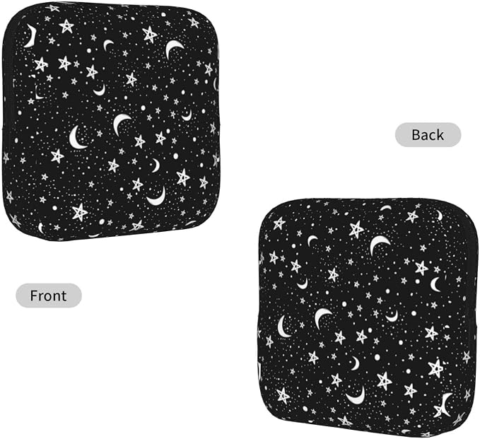Black And White Moon Star Period Bag For Women,Portable Sanitary Napkin Period Pad Pouch For Purse, Small Make Up Bags
