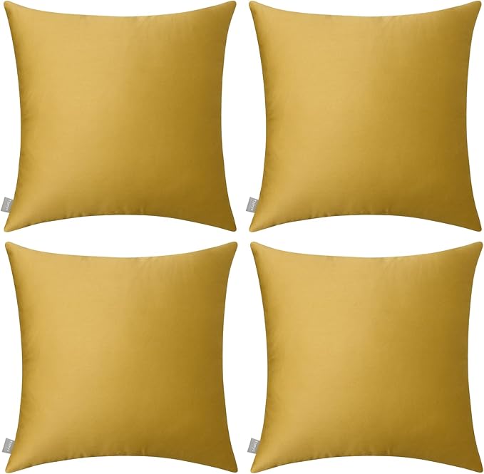 Thmyo 4-Pack 100% Cotton Comfortable Solid Decorative Throw Pillow Case Square Cushion Cover Pillowcase Sublimation Blank Pillow Covers DIY Throw Pillowcase(18x18 inch/45x45cm,Mustard Yellow)