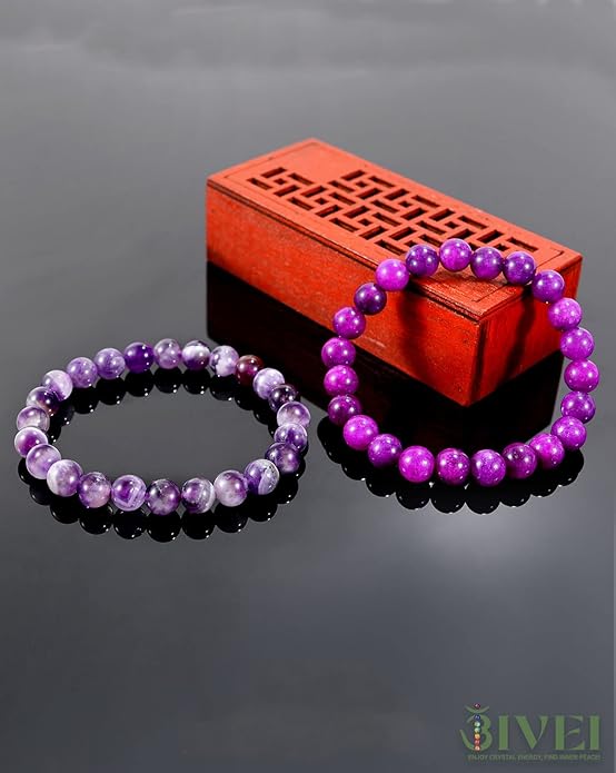 Bivei Natural Gemstone Semi Precious Healing Crystals Handmade Stretchy Round Beads Bracelet,Stocking Stuffers for Women Enhance Positive Energy